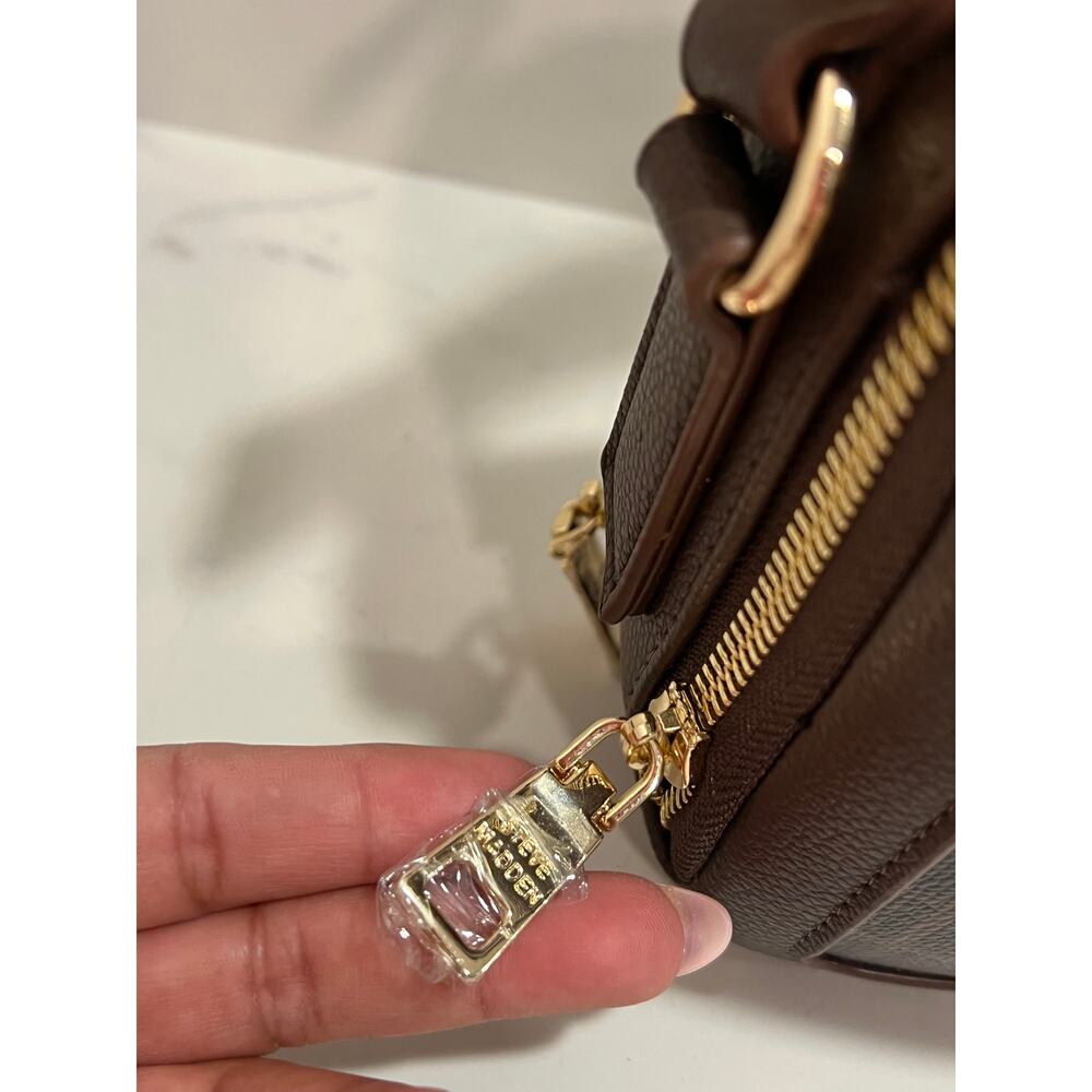 Steve Madden Blexi Hollywood Crossbody Bag Sepia Brown Logo Grid DR143770 New - Picture 7 of 11